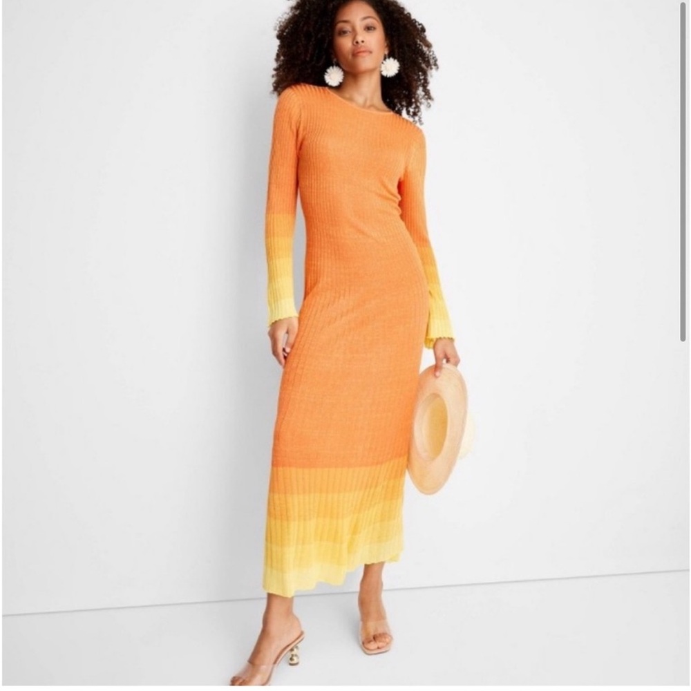 Orange to Yellow Ombre Knit Maxi Dress